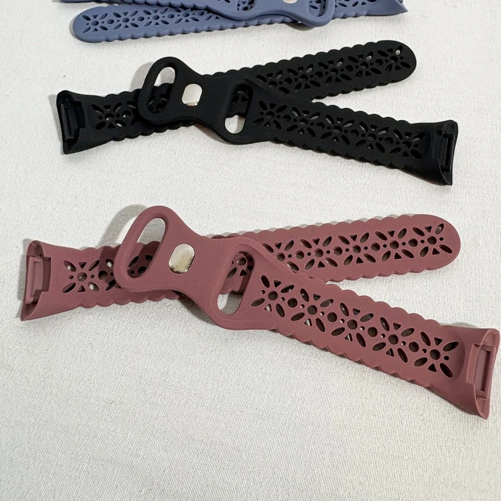 3 Pack Band Compatible w/ Fitbit Charge 3/4 Floral Lace Silicone Black Blue Rose